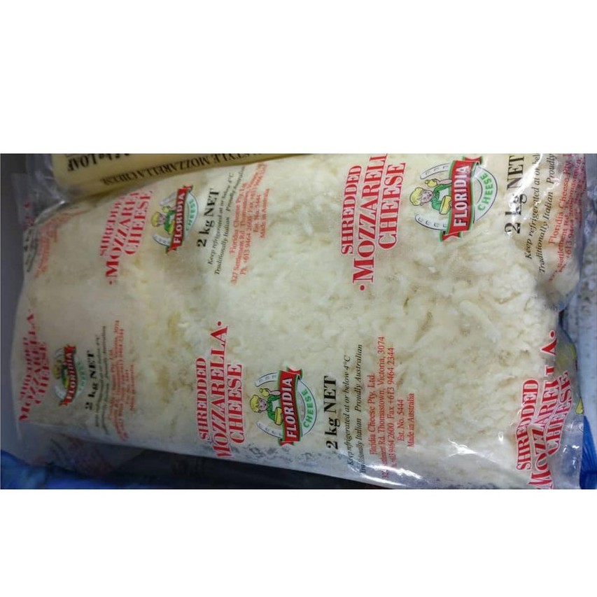 Floridia Premium Mozzarella Cheese Block Shredded 2Kg FROZEN HALAL Arla