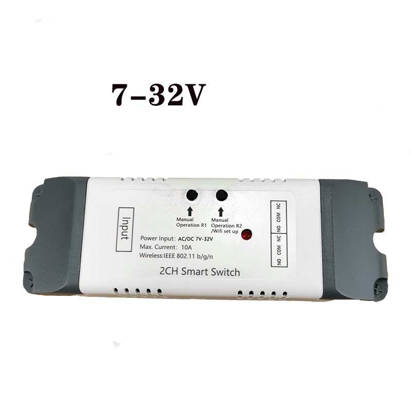 Smart WiFi Relay Switch 2CH – DC 7-32V Wireless Timer Remote Control Module – 2.4GHz IoT