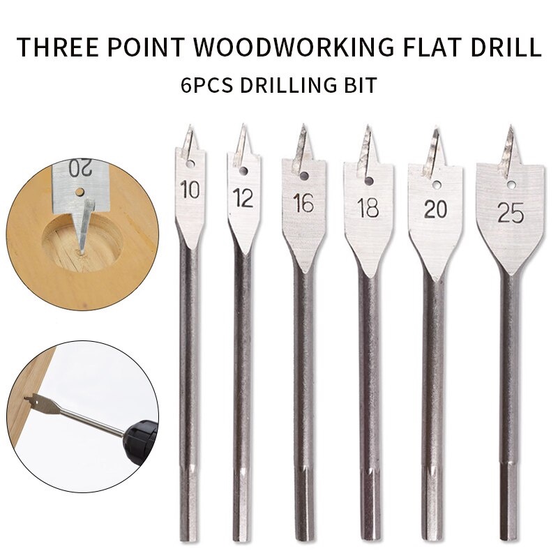MKR 6pcs/set 1025mm HSS Woodworking Tool Spade Drill Bits Hardwood