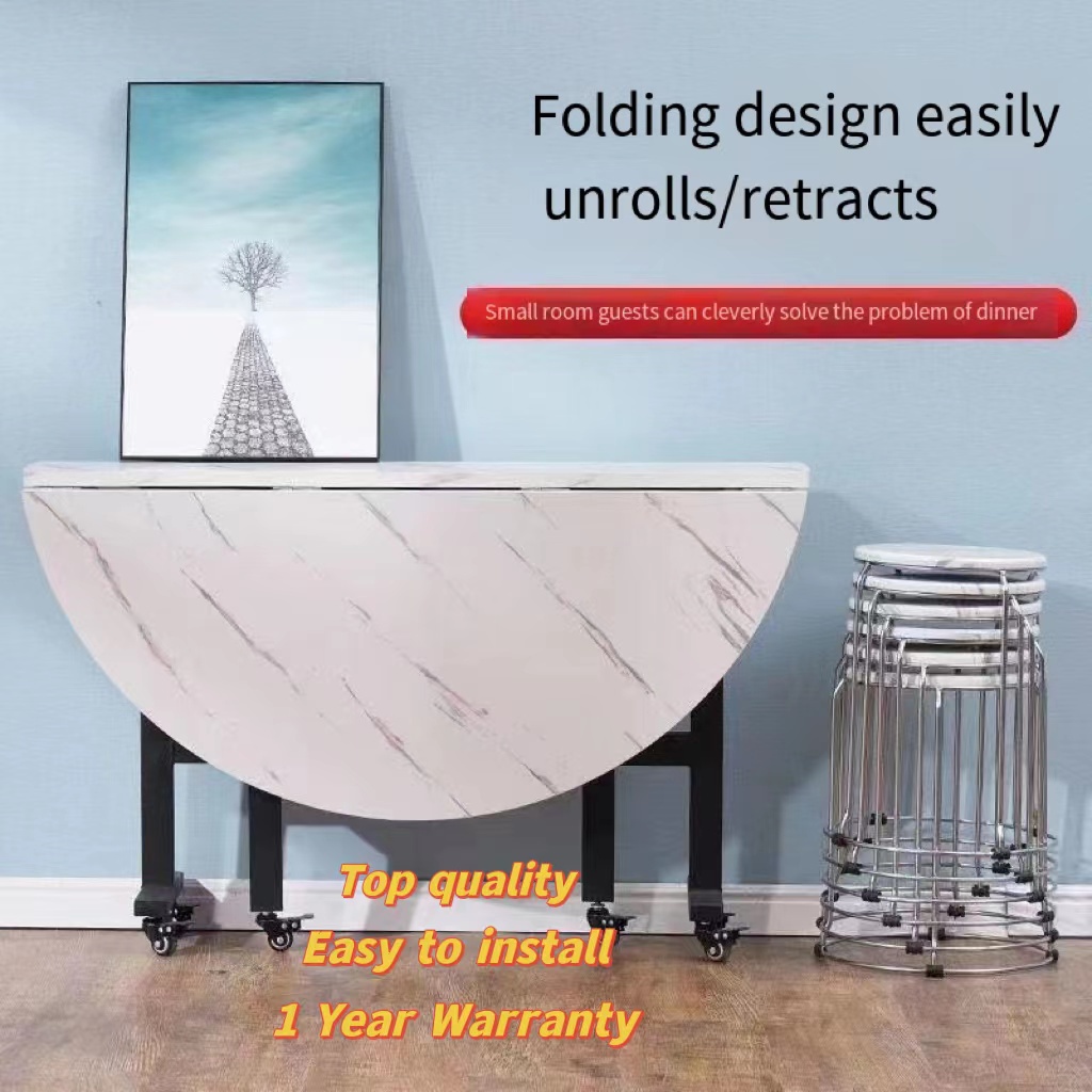 4 to 6 People White Marble Folding Round Dining Table Meja Bulat Makan ...