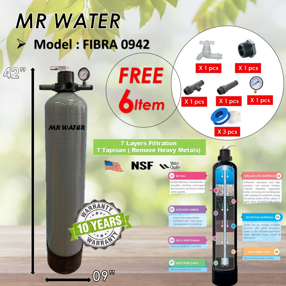Waterman Sand Outdoor water Filter 09" x 42" FRP / Penapis Air Bersih