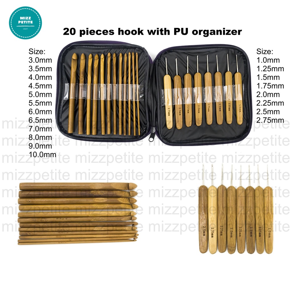 Bamboo Crochet Hooks, 20 Pcs Bamboo Hook  