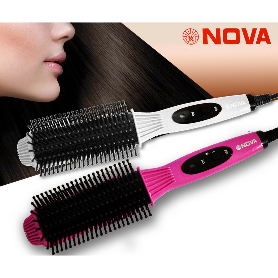 Nova Dual Temperature 2 In 1 Hair Brush Straightener Curler NHC