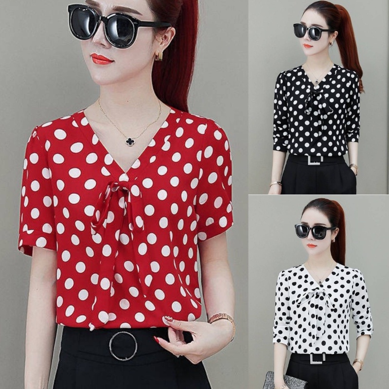 BiBi Polka Dot Print Tie Hem Detail Crop Shirt