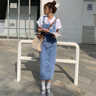 2022 Denim Suspender Skirt Spring Autumn Korean Version Loose