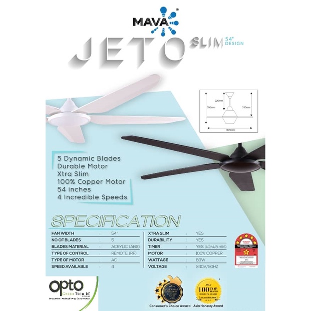 MAVA Jeto Slim Remote Control Ceiling Fan 54