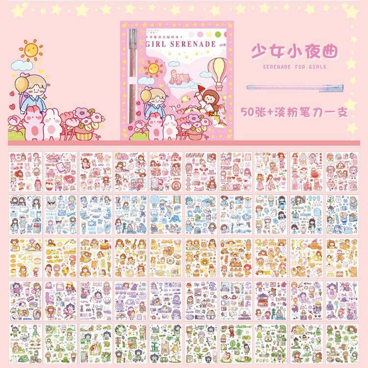 20Sheets Cute Kawaii Cartoon Sticker Cartoon Cartoon Little Girl Sticker  Kit Cute Sticker Small Size Clipboard Stickers
