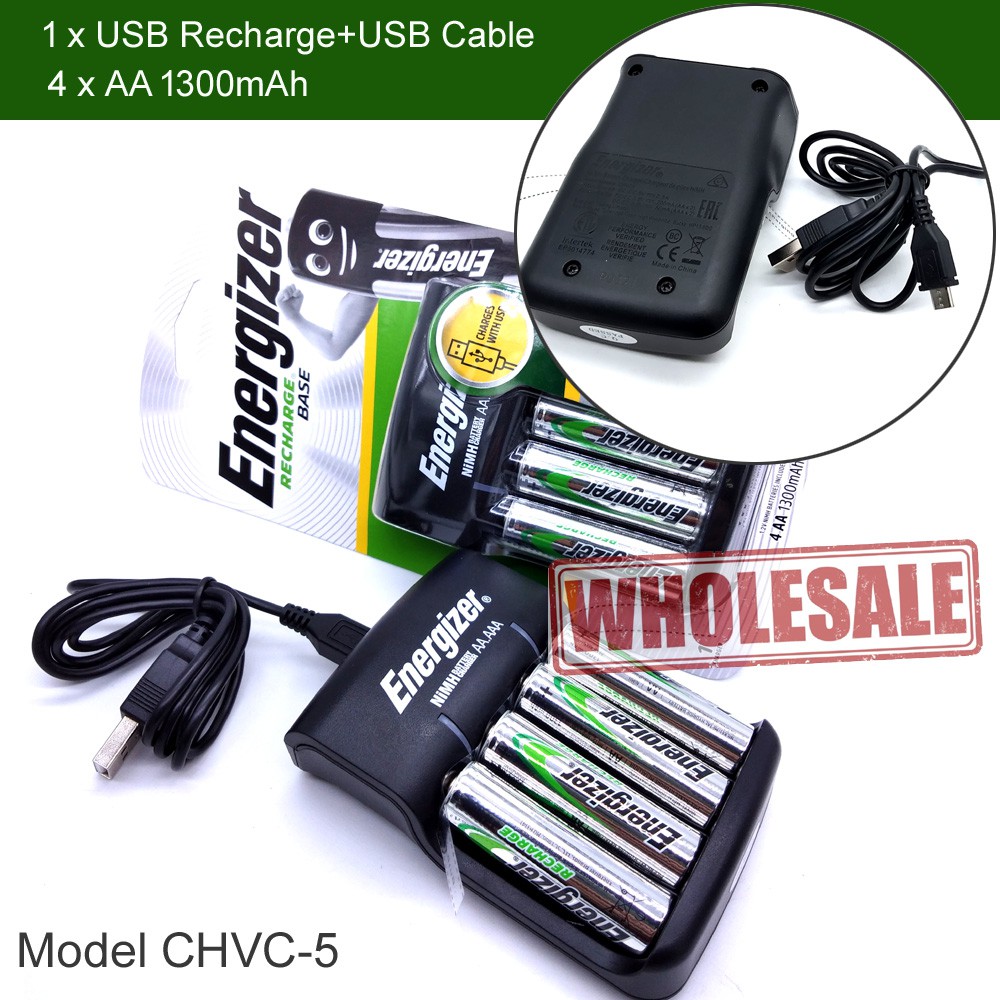 [100 Original] Energizer USB Recharge Base CHVC5 & Includes 4x AA Rechargeable Batteries