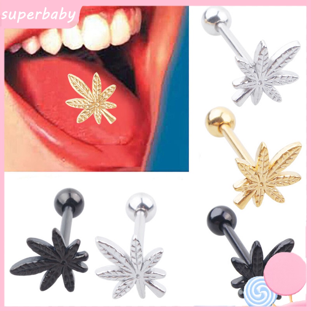 SBaby Fashion Leaf Barbell Tongue Ring Stainless Steel Body Piercing Unisex Jewelry Shopee Malaysia