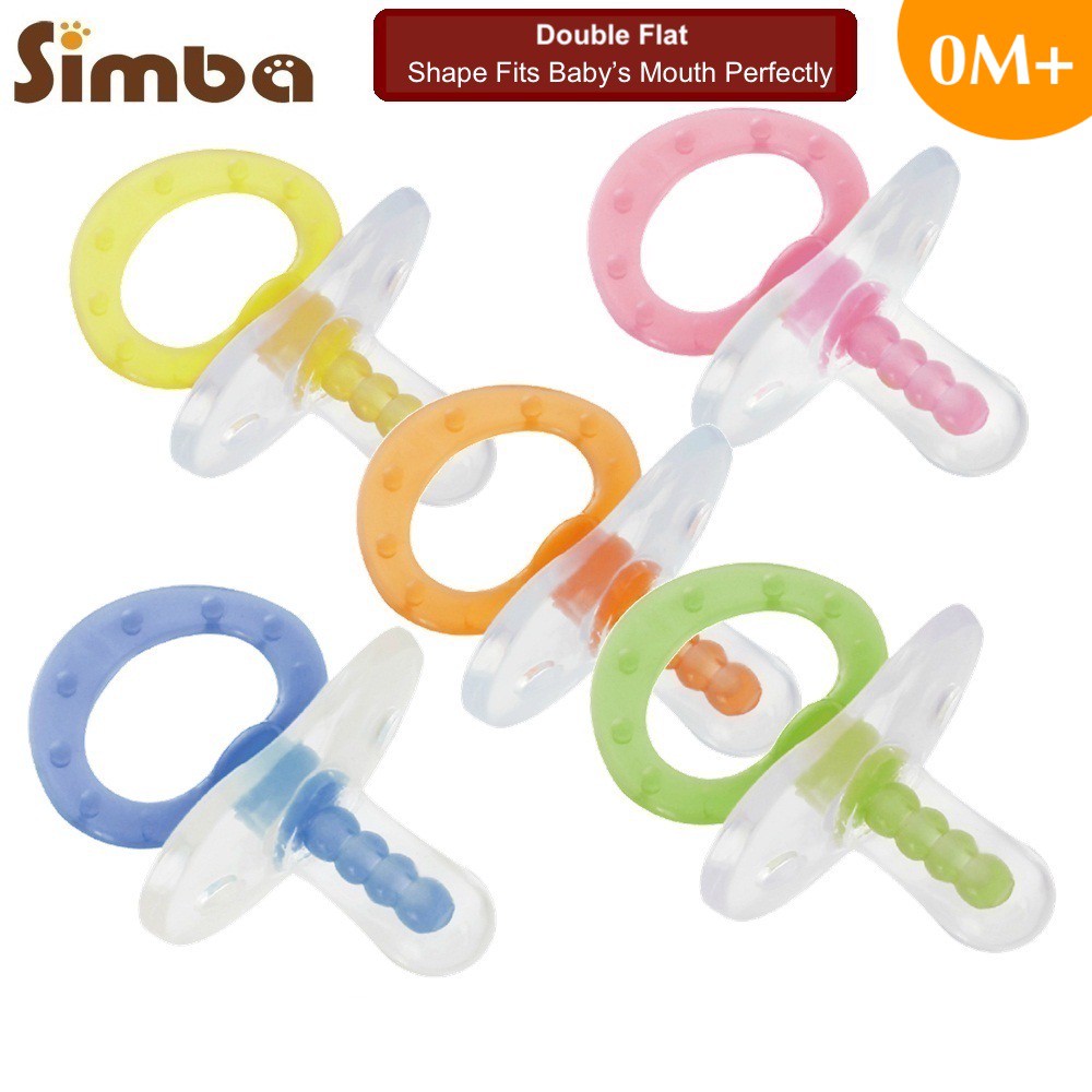 SIMBA 100% Silicone (Double Flat Shape) Massage Pacifier with Case (0m ...