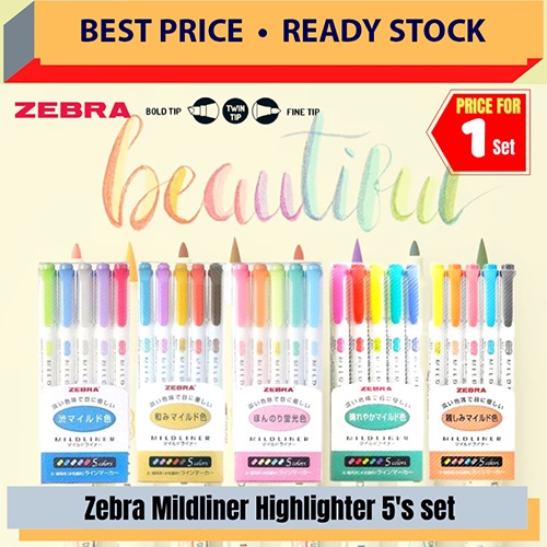 Zebra Mildliner Highlight Pen Set 5 Colour / Twin Head Highlighter Set