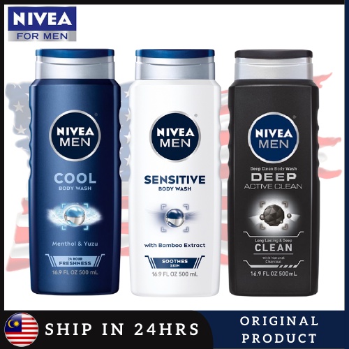 Nivea Men Body Wash Active Clean Deep Rock Salts Sensitive 3 in 1