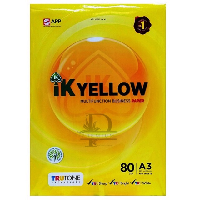 Ik Yellow A3 Paper (80gsm) 500 Sheets / Kertas A3 80gsm 500 Helai/ kertas  Fotostat A3 80gsm