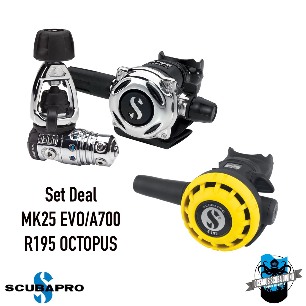 SCUBAPRO MK25 EVO A700 Regulator + R195 Octopus Set, Scuba Diving