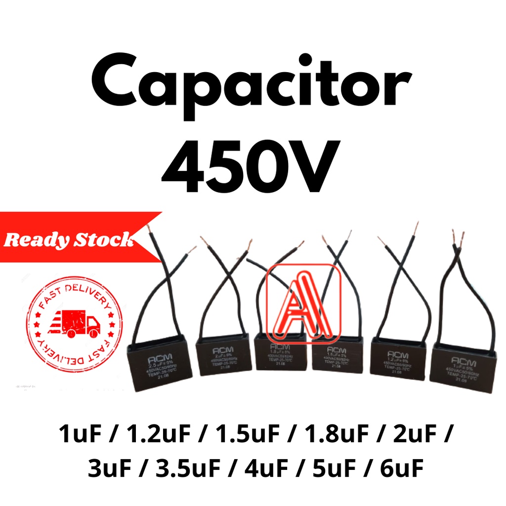 CBB61 Fan Capacitor Kapasitor Kipas Siling Exhaust Fan 1uF 1.2uF 1.5uF
