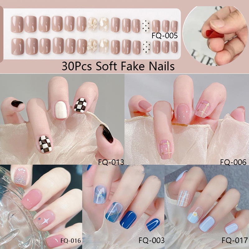 30 Pcs/Box Air Soft Fake Nails Set Bendable Wearable Detachable Press ...