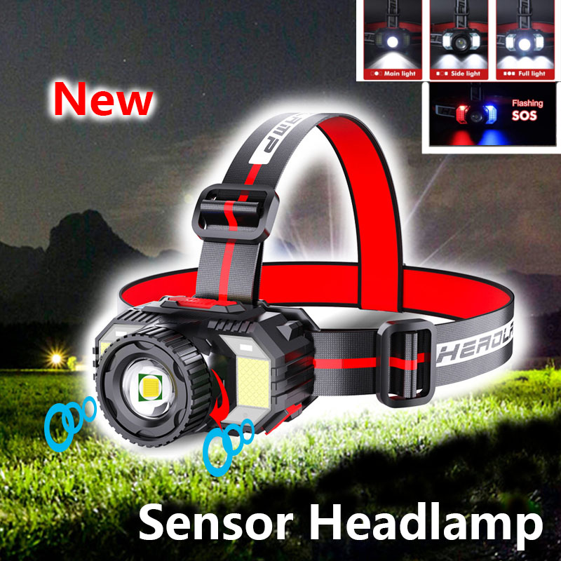 NEW LED Headlamp Rechargeable Work Light COB with IR Sensor Camping
