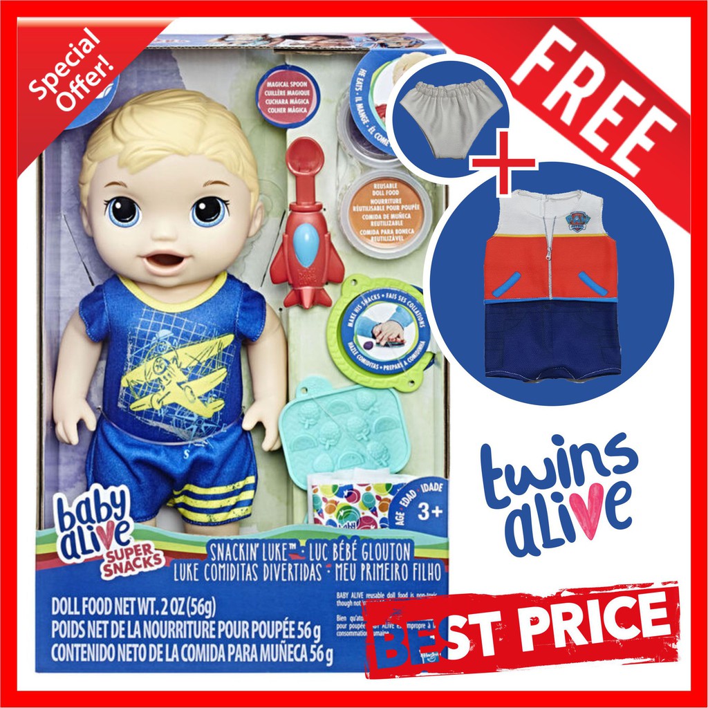 Free Clothes!!! Baby Alive Doll Super Snackin Luke Doll Original HASBRO