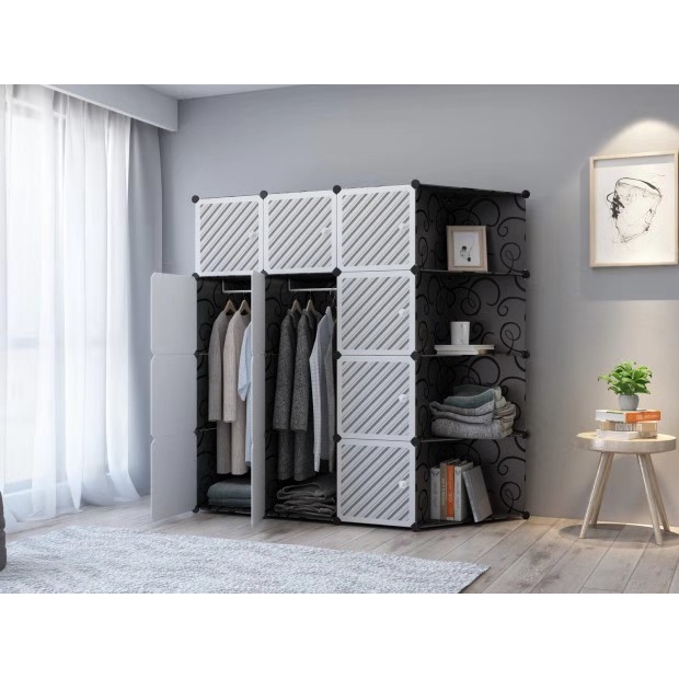 MODELISH LINE WHITE BLACK 12C DIY Rack Storage Cabinet Wardrobe Corner ...