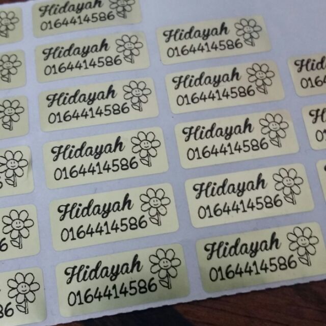 Sticker Nama Kalis Air Pelbagai Saiz Shopee Malaysia 1341