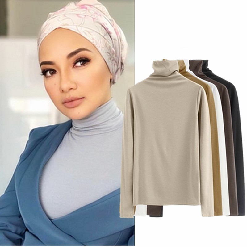 Muslim Turtle Neck Inner Blouse Muslimah Baju High Neck Long Sleeve ...