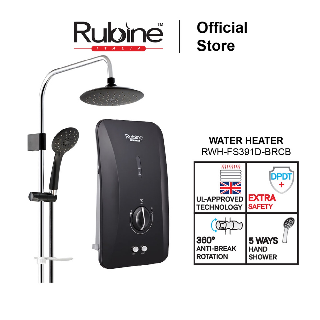 Rubine RWH-FS391D-BRCB Instant Water Heater Inverter DC Pump Rainshower ...