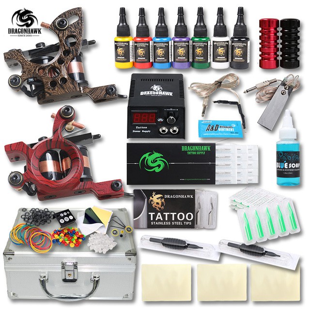 Dragonhawk Complete Tattoo Kit 4 Standard Tunings Tattoo Machines Power  Supply 10 Color Immortal Tattoo Inks