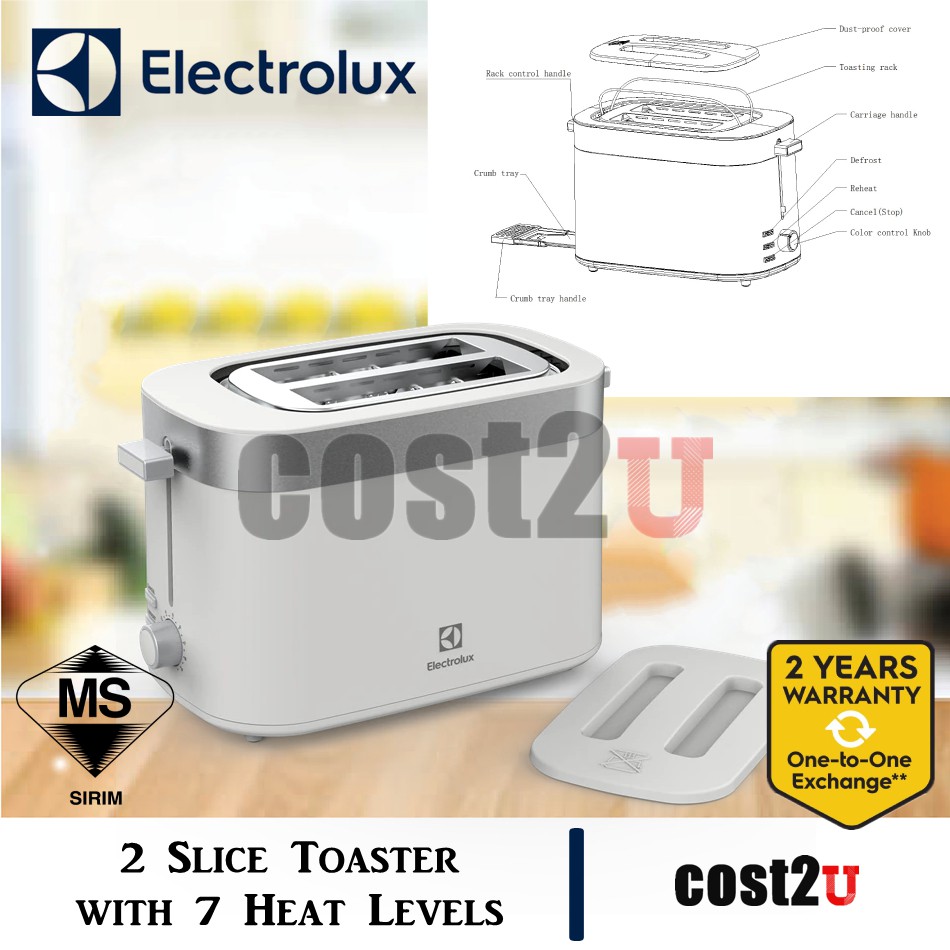 Electrolux 2 Slice Toaster with 7 Heat Levels (2021) E2TS1100W