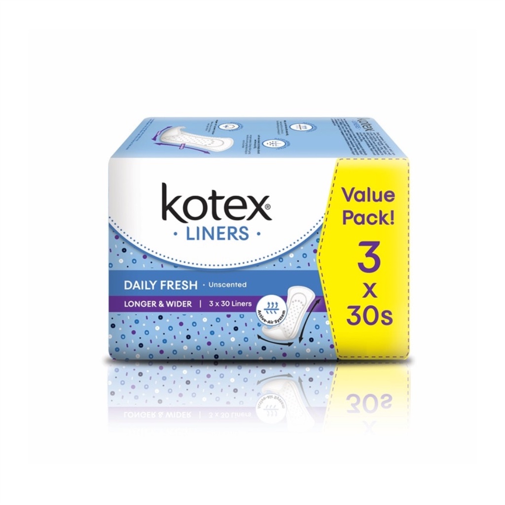 KOTEX Fresh Liners Longer & Wider Triple Pack 3 x 30's | Shopee Malaysia