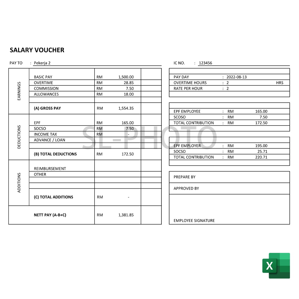 Template Slip Gaji / Salary Voucher Payslip Auto Calculation Full Edition Excel / NOT SUPPORT
