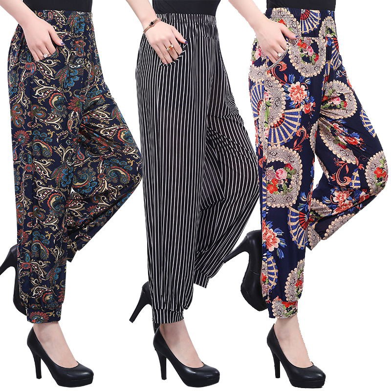 🌈Ready Stock Pants women's printed plus size bottoming nine-point ...