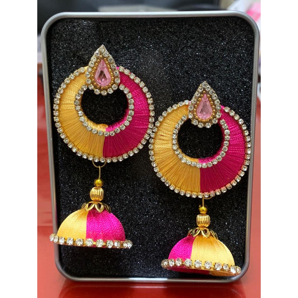 Chandbali silk hot sale thread earrings