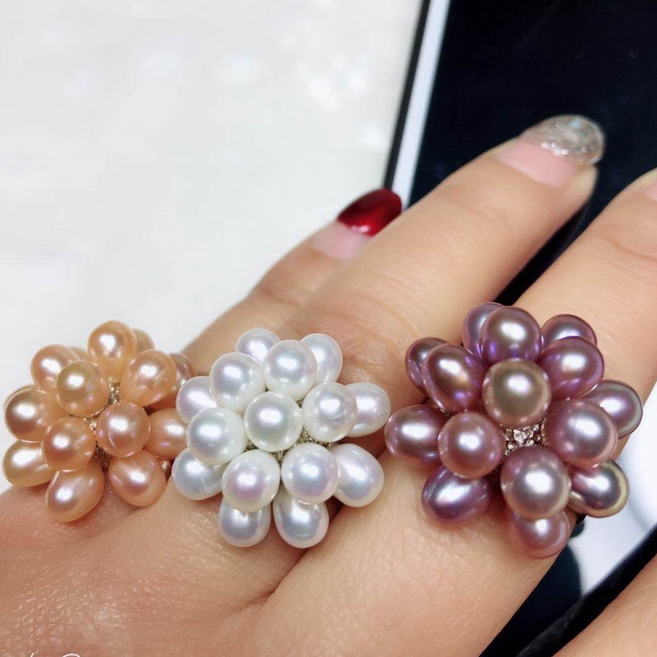 5-6mm Rice Shape Freshwater Pearl Ring white pink purple for women ...