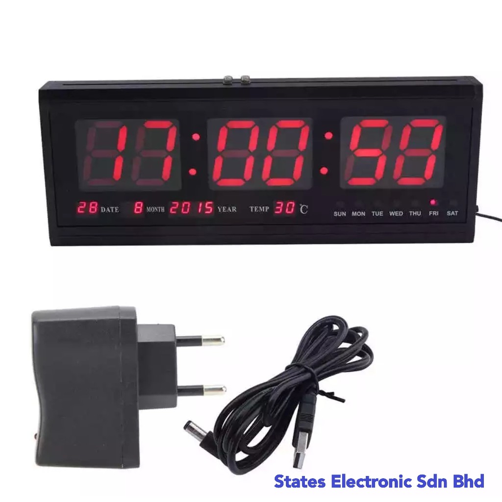 Large Digital LED Calendar Wall Clock with Date and Temperature Display