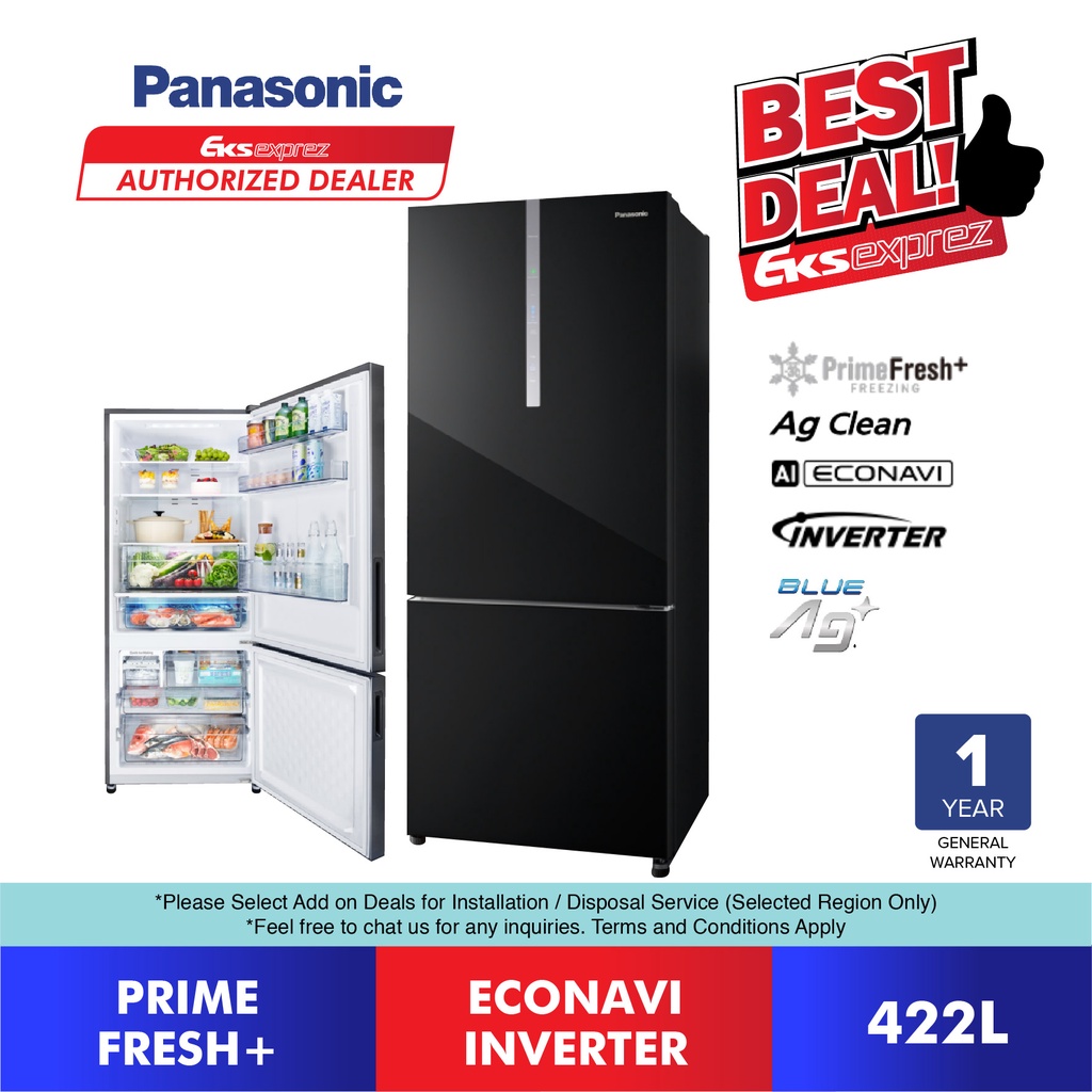 Panasonic 2 Door Inverter Fridge (422L) NR-BX421WGKM / NR-BX421WGWM ; Bottom Freezer Refrigerator / Peti Sejuk 2 Pintu