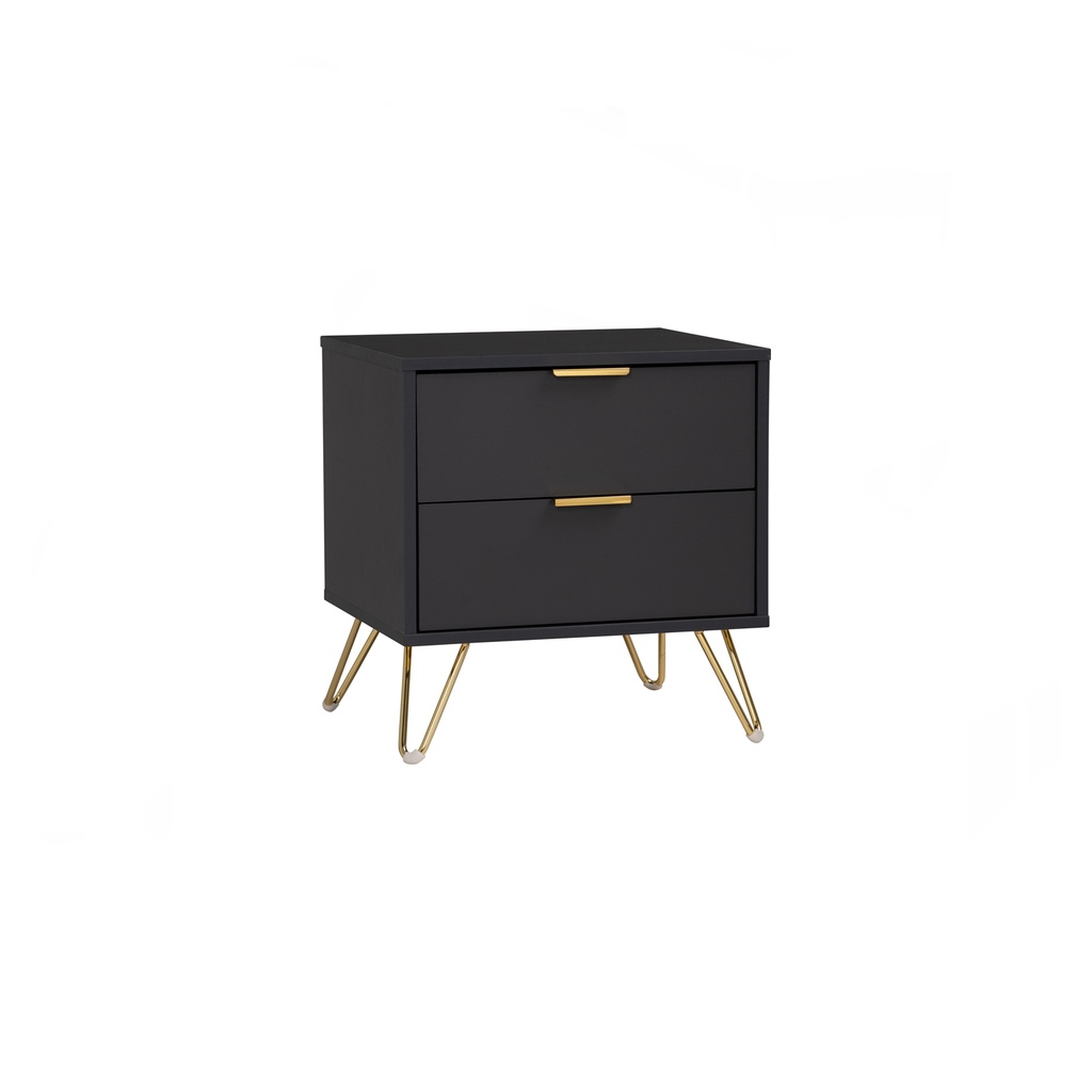 Luxe Black 2 Drawer Side Table with Golden Leg Bed Side Table Living ...