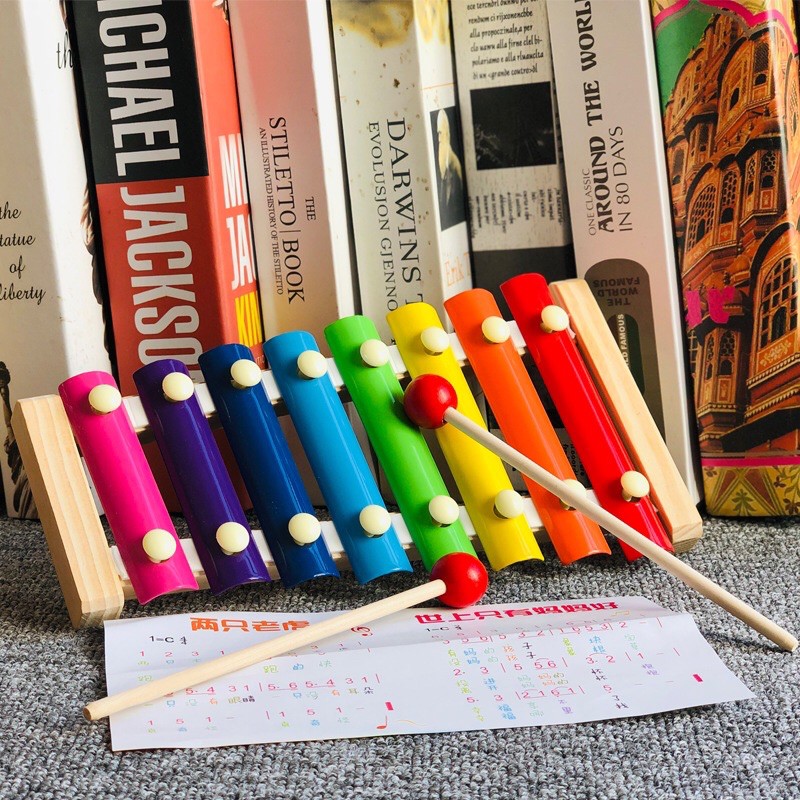 8 Tuned Colorful Kids Musical Learning Wooden Xylophone Pretend Play