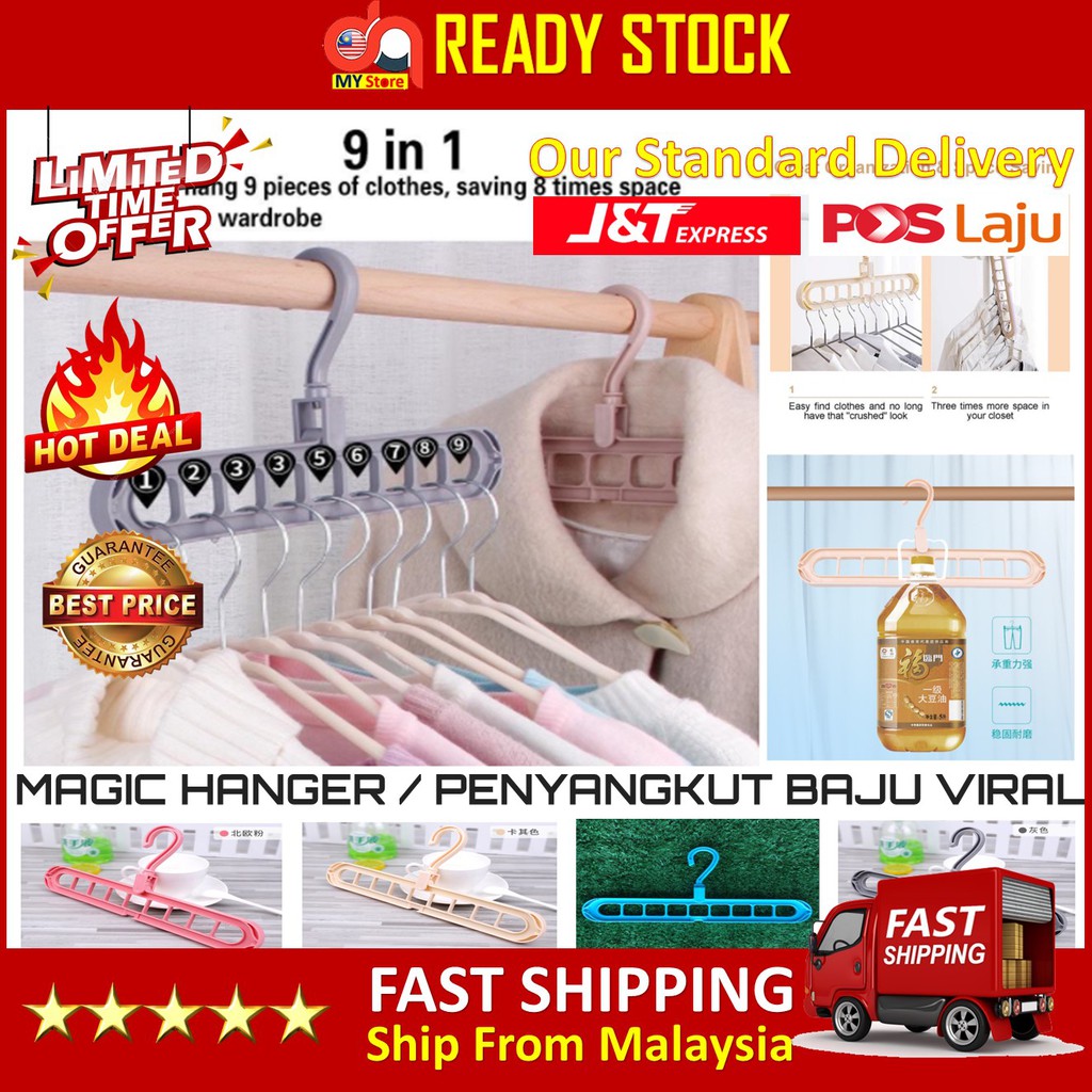 Magic Hanger Multi-function Clothes Hanger Folding Magic Penyangkut ...