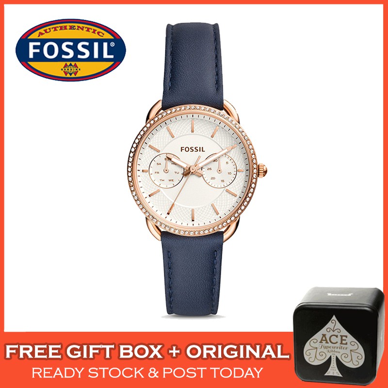 Original Fossil ES4394 Tailor Multifunction Navy Blue Leather