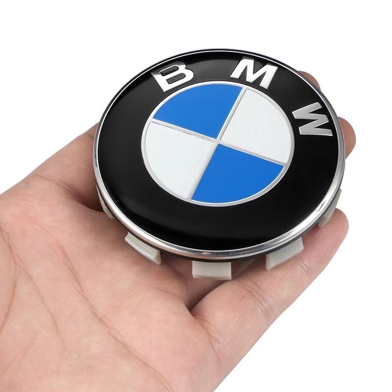 4x BMW 68mm Center Wheel Hubcaps – Black ABS Plastic Clip-On Emblems