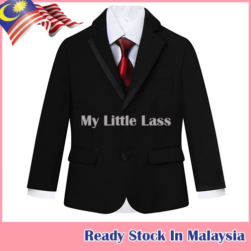 Elegant 5Pcs Little Boy Man Black White Coat Suit Vest Set with Tie For