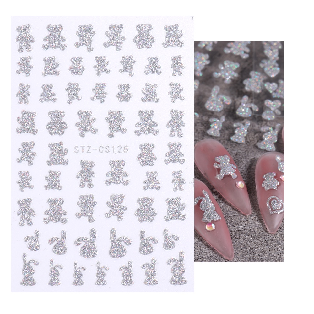 Hama Nail Holographic Silver Glitter 3d Manicure Stickers Nail Slider