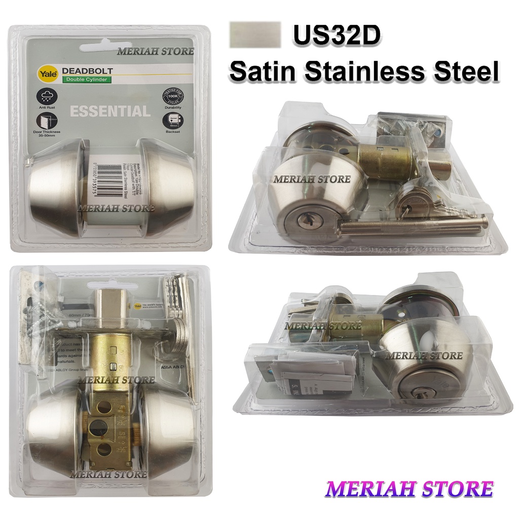 Yale Deadbolt YED1002 Double Cylinder Essential Series Satin Stainless