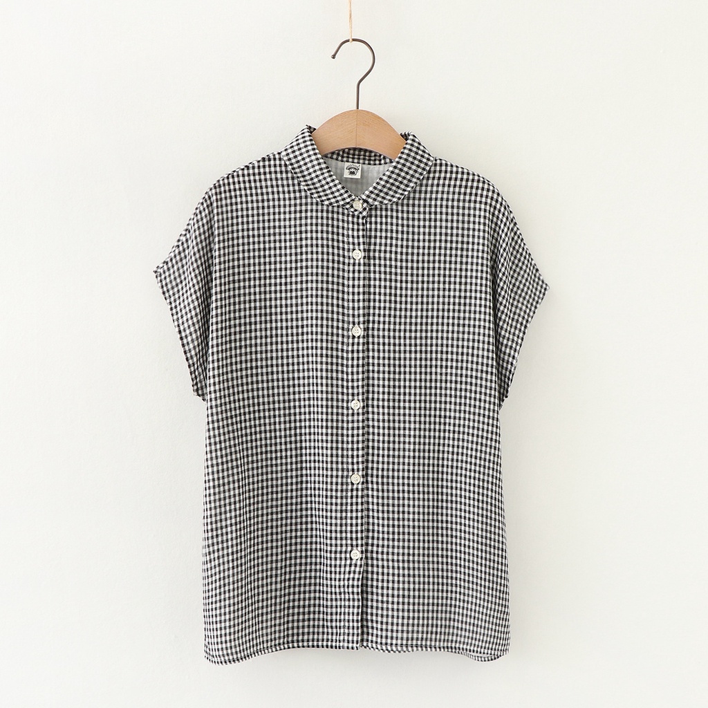 Japanese Double-layer Cotton Yarn Blouse Breathable Short-sleeved Shirt ...