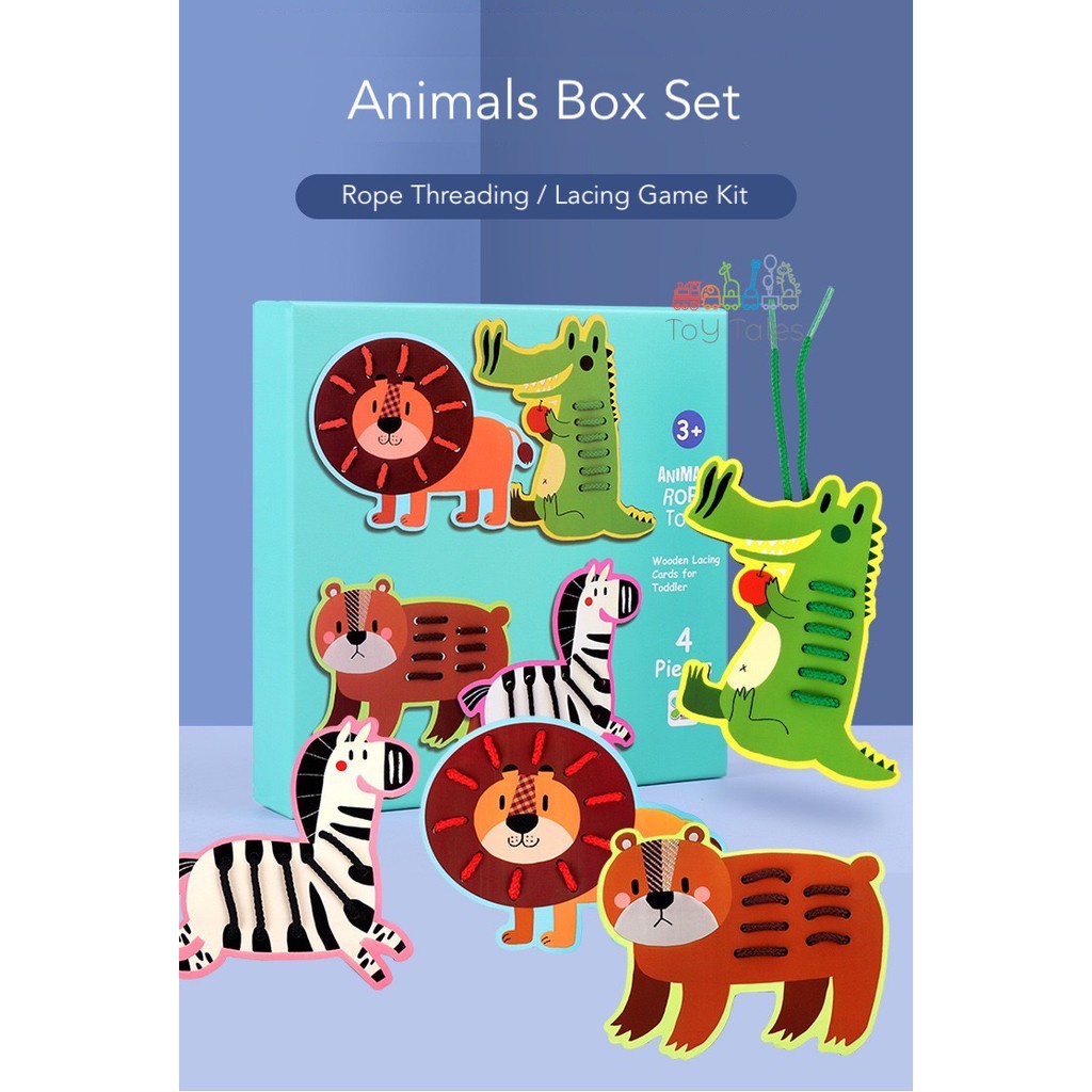 Kids Wooden Threading Lacing Tracing Game Box Set Toys Thread Lace ...