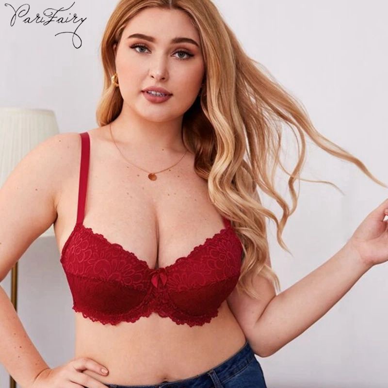 PARIFAIRY Women Plus Size Bras 3/4 Cup Plunge Bra Lace Underwear