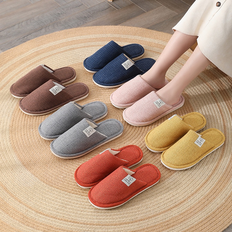 READY STOCK Men s and Women s House Slippers Soft Linen Indoor Slipper Anti Sip Home Shoes