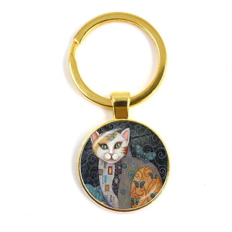 Colorful Family of Cats Girl Beauty Glass Dome Keychain Cats Cute ...