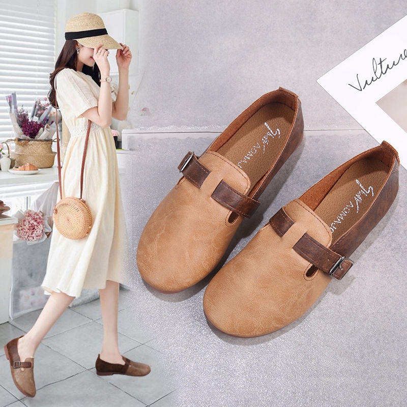Ready stock 2019 new summer and autumn retro small shoes soft bottom flat shoes women s one pedal lazy peas shoes shoes Shopee Malaysia