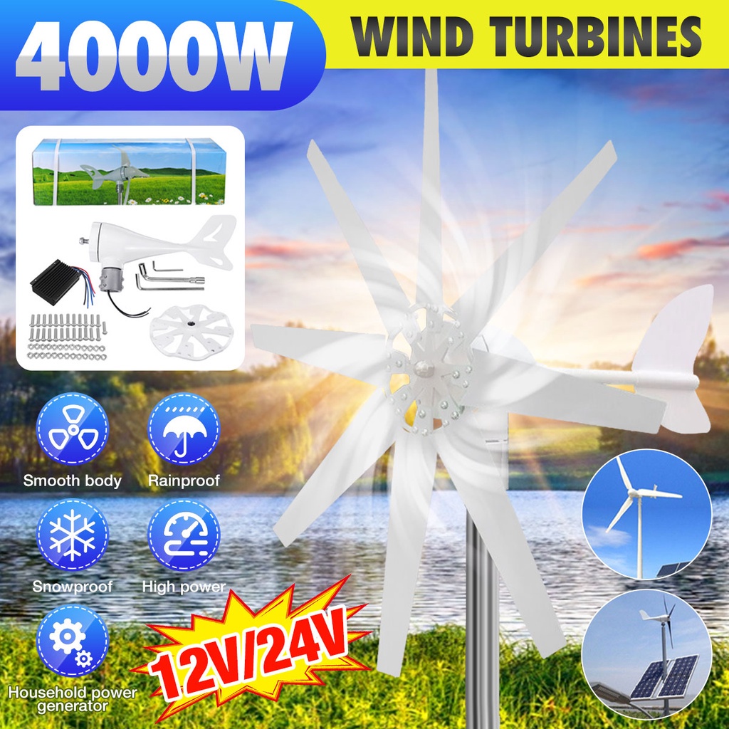 4000W 12V/24V 8 Blade Wind Turbines Generator Efficient Wind Turbines ...